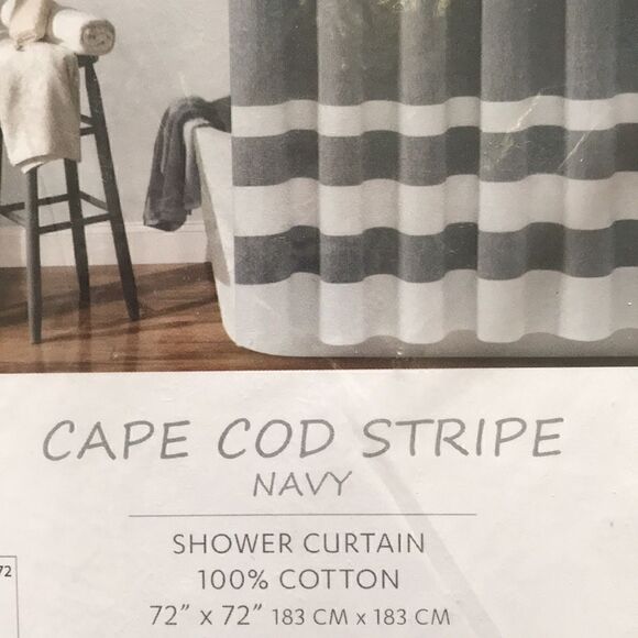 NEW Lush Decor Cape Cod Stripe Navy Shower Curtain - Picture 3 of 5